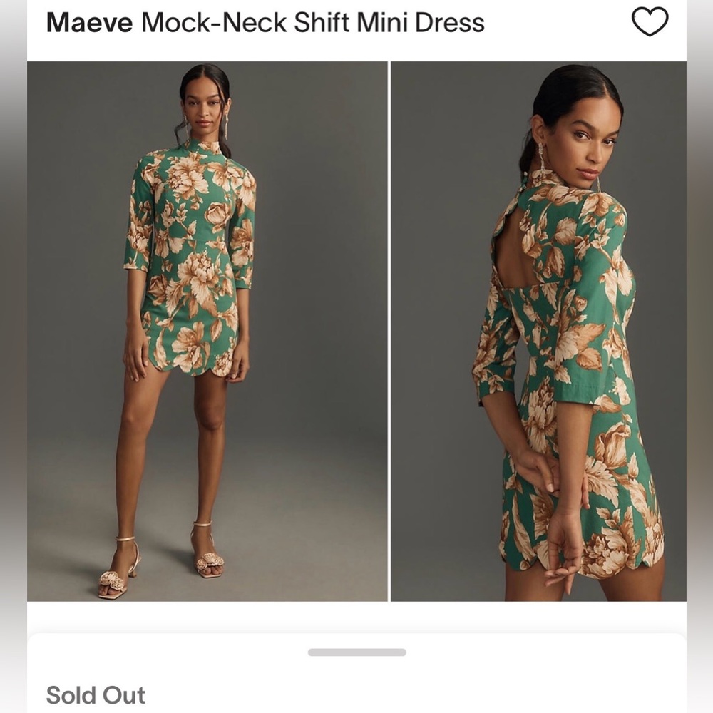 Anthropologie Maeve Green Floral Mock-Neck Shift Mini Dress
